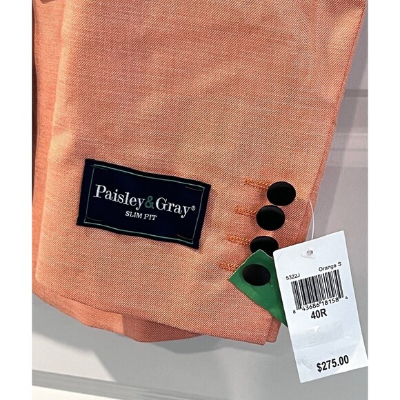 Paisley & Gray Men’s Slim Fit Grosvenor Peak Tuxedo Jacket Blazer Orange 40R - Picture 6 of 15
